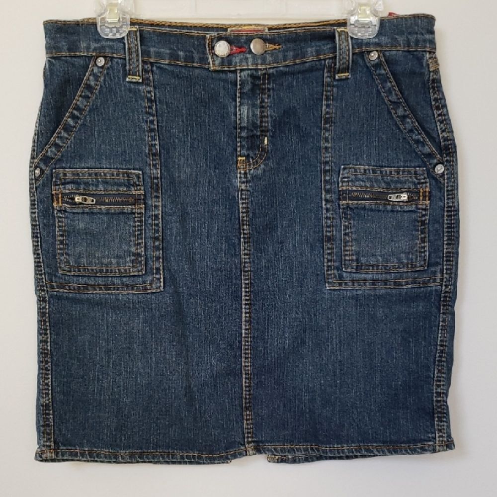 Y2K Tommy Jeans Denim Skirt 9 Front Cargo Pockets Premium Red Label Vintage